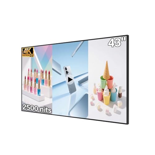 Image of 43inch Wall Mount Digital Signage, 4K 2500nits High Brightness Advertising Display, Slim Fit Frameless Digital Kiosk, CMS /Plug & Play Auto Play, 7 /24 Timer Switch, Smart Split Screen Play
