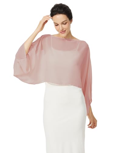 BEAUZSUZSANA Women Chiffon Bolero Cape Capelets with Arm Holes Shawls and Wraps for Evening Dress Bridal Wedding Party (Blush Pink,S-M) - image 2