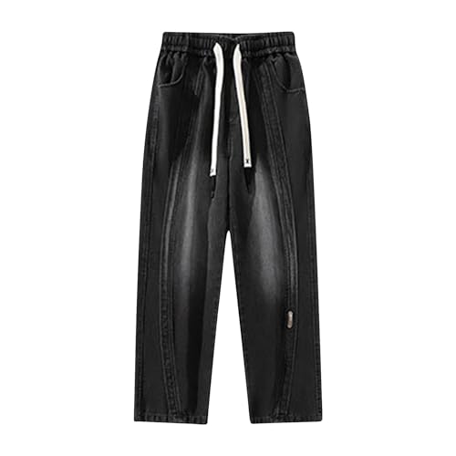 Men's Solid Color Baggy Jean, Fashion Drawstring Wide Leg Denim Pants Going Out Casual Trendy Clothes with Pockets4