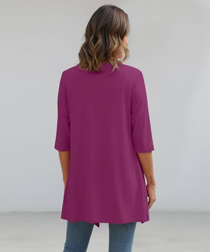 Image of YSYOKOW Womens Open Front Long Cardigan 3 /4 Sleeve Lightweight Knit Cardigan Casual Layering Spring Summer