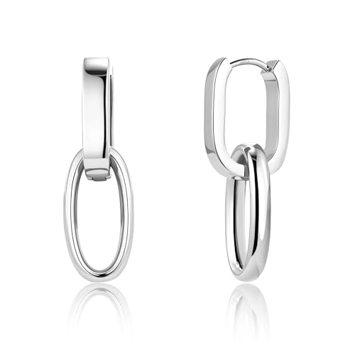 14K Gold Plated 925 Sterling Silver Dangle Earrings For Women Drop Earrings Small Sterling Silver Earrings Square Huggie Paperclip Dangly Hoop Silver Hoops Earrings Jewelry