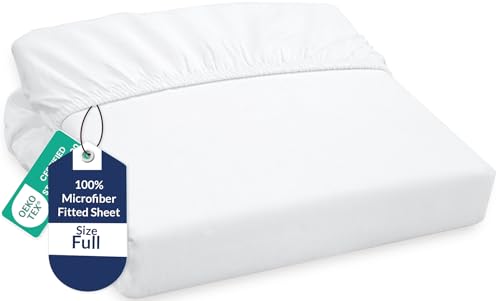 Image of Royale Linens Fitted Sheet Full - Ultra Soft 1800 Brushed Microfiber - Hotel Luxury Bottom Sheets - Wrinkle Free & Fade Resistant - Deep Pocket Fitted Sheet Only (Full, White)