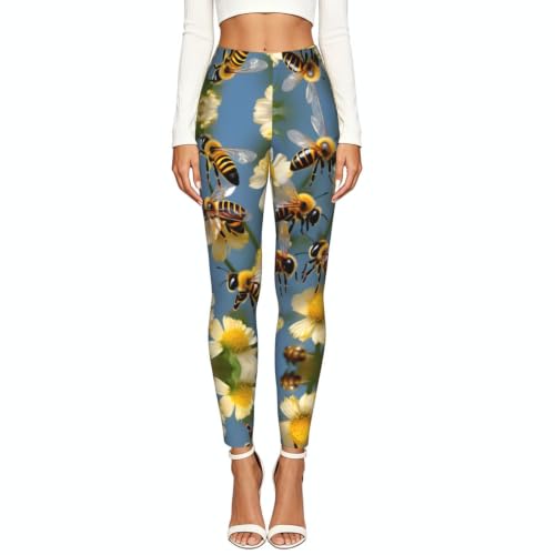 Leggings de compresión suave para mujer con estampado de flores y abejas de miel 2