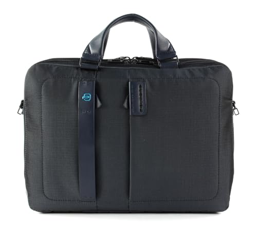 PIQUADRO Pulse Cartella organizer a due manici porta PC, Pelle e tessuto, Blu, 15.6' a due scomparti