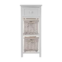 FiNeWaY Fully Assembled White Shabby Chic Bedside Cabinet Unit Table W Wicker Basket Storage Bathroom Bedroom (2 Tier White)