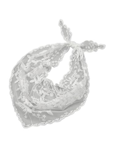 SweatyRocks Womens Floral Embroidery Lace Triangle Hair Scarf Headband Sheer Hair Bandana White One-Size