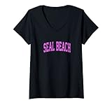 Photo Gallery donna seal beach california ca vintage athletic sports - design rosa maglietta con collo a v Photo Gallery donna seal beach california ca vintage athletic sports - design rosa maglietta con collo a v