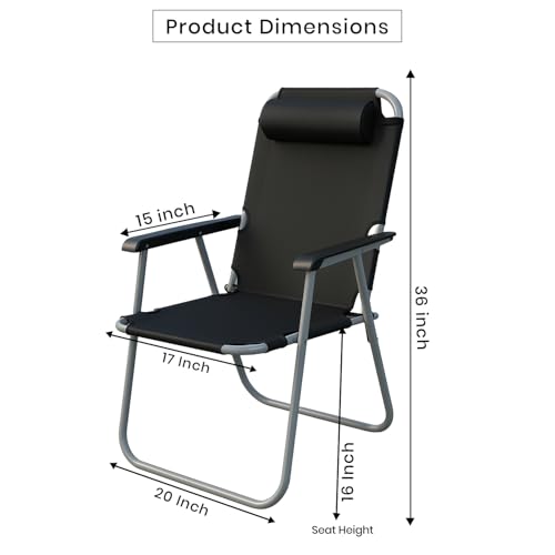 Image of Pivalo Camping Chair with Adjustable Pillow and Arm Rest Portable & Lightweight Foldable Garden Fishing Chairs for Travelling Outdoor Beach Hiking (Large,Black)