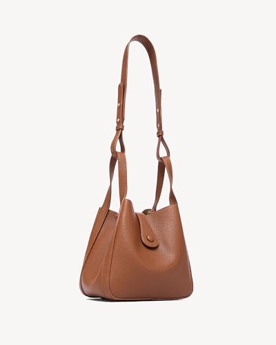 Image of NEWBELLA Women's Bucket Bag - Square Top Handle Satchel with Crossbody Strap, Shoulder Bag for Work & Daily Commute, Brown