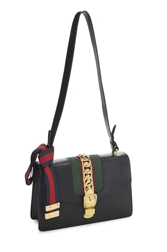 Pre-Loved Black Leather Web Sylvie Shoulder Small, Black2