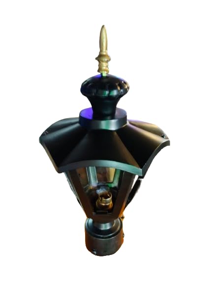 Outdoor Post Lantern, Black with Brass Finial, Classic Gas Style, Decorative Garden Light Fixture-image-46