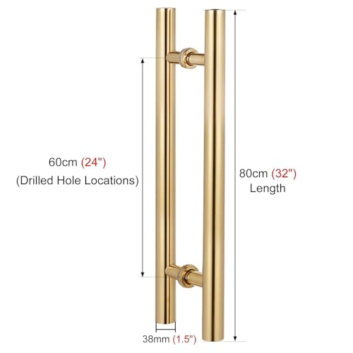 Poignée de porte double face en acier inoxydable dorée de 80 cm - 4