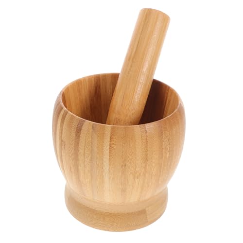 Mikinona 1Set Wooden Garlic Crush Pot Set Ergonomic Kitchen Tool for Easy Garlic Mincing Natural Wood Grinder with Pestle for Home Cooking and Pharmacies