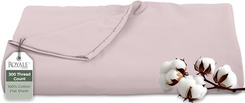 Image of Royale Linens 300 Thread Count 100% Long Staple Combed Cotton Flat Sheet - Super Soft - Top Sheets - Queen Flat Sheet Sold Separately - Breathable, Cool & Crisp Percale Sheets Only (Queen, Lavender)