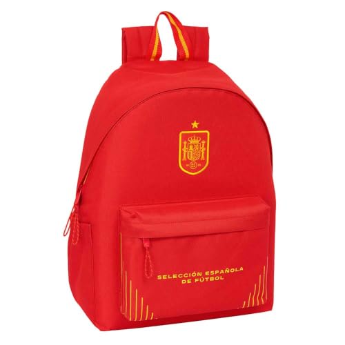 Safta | Mochila Escolar para Portátil 14,1″ Selección Española de Fútbol, Compartimento Acolchado, Espalda y Hombreras Ergonómicas, Bolsillo Portabotellas, Medidas 31x13x43 cm