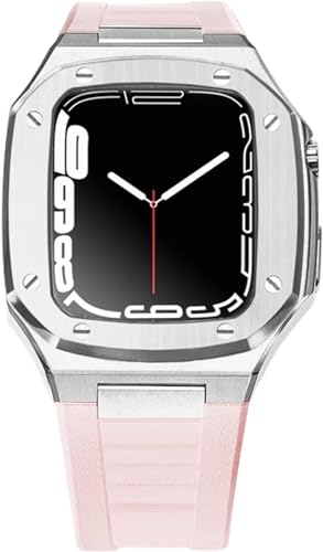 CEKGDB Apple Watch 8 7 6 5 4 SE 41/44/45mm XeXX`[vP[XohCLbgAyʊȎvohی Mod LbgANZT[(S8 pink strap,40MM)