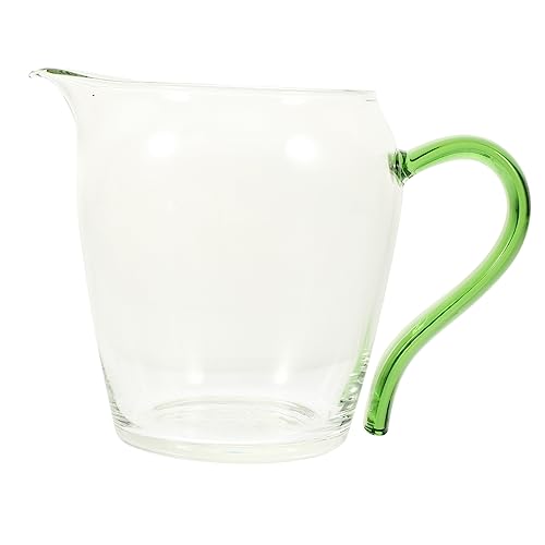 Gatuida Glass Gravy Boat and Small Tea Pitcher 350ml Heat-Resistant Thickened Glass Green Handle for Home Kitchen Sauce and Juice Serving