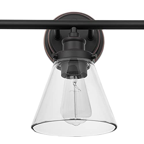 Image of Globe Electric 51411 3-Light Vanity Light, Oil Rubbed Bronze, Clear Glass Shades, Bathroom Lights Over Mirror, Lights for Bathroom, Powder Room Lighting, Makeup Mirror Lights, Home Decor