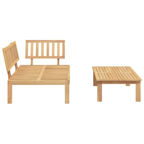 Image of Brown Acacia Wood Outdoor Sectional, 52.4x36.2x27.2 in Modular Patio Couch for Garden Balcony Deck, Seats 3, Oiled Finish, Assembly Needed