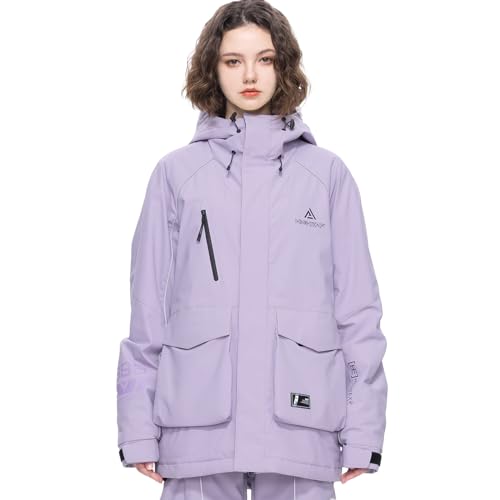 HIGH EXPERIENCE Ski Jacket Snowboard Coat Snow Winter Waterproof Insulated Windproof Baggy Warm Hooded Jacket for Men Women (US, Alpha, Small, Regular, Regular, Light Purple)