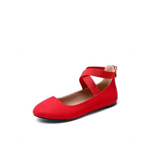 DREAM PAIRS Women's Comfortable Fashion Elastic Ankle Straps Flats Shoes Red 9.5