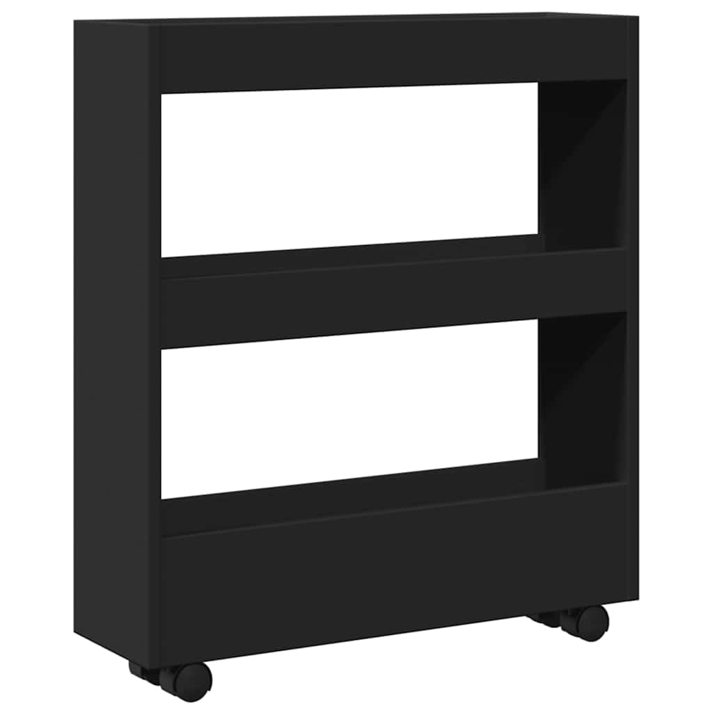 Carro de almacenamiento estrecho de 3 niveles, color negro | Fácil de mover con ruedas, 2 ruedas bloqueables, versátil para cocina, baño, sala de estar