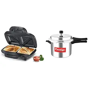 Prestige Sandwich Maker PSMFD 01 + Prestige Popular Aluminium Pressure Cooker, 5 Litres, Silver