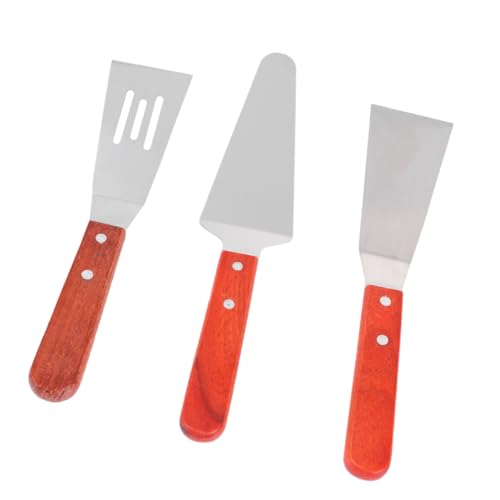 PRETYZOOM Set da 3 Pale per Pizza Paletta per Pizza Spatola per Formaggio Triangolare Spatola Cava per Bistecca Manico in Legno in Acciaio Inossidabile per Cucinare