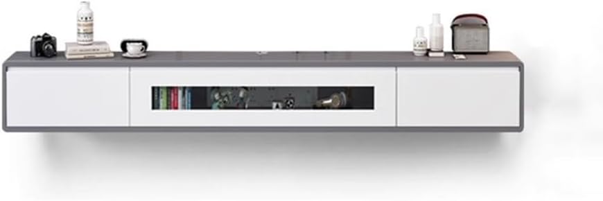 Floating TV Shelf, Wall Mounted Tv Cabinet with 2 Drawers and 1 Door, Modern Entertainment Media Console CenterGray,160x24x20cm