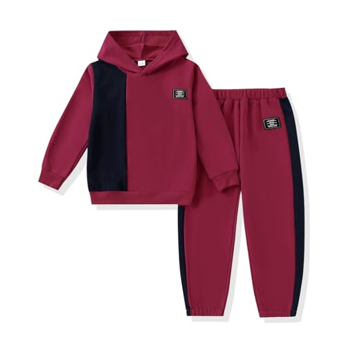 Image of KIDLAGA Toddler Boy Clothes Long Sleeve Hoodie Sweatsuits Tops and Pants Boys Fall Winter Color Block Outfits Set 5-12 Years