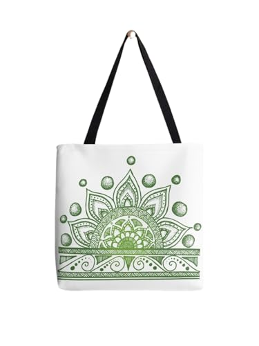 Tote bag mandala vert grand sac en tissu réutilisable pour femme et homme