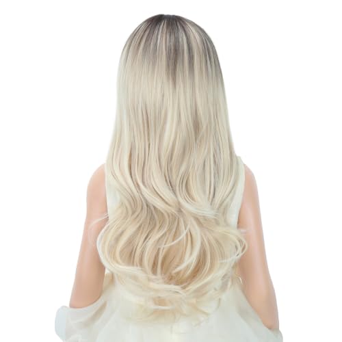 Image of PATTNIUM Long Blonde Wigs Long Curly Wavy Ombre Blonde Wig Middle Part Girls Wigs Heat Resistant Synthetic Hair Wigs