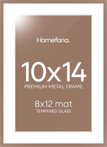 Image of Homeforia 10x14 Picture Frame Mocha, High End Metal 10x14 Poster Frames with Mat for 8x12, 10 x 14 Mocha Frame Matted to 8 x 12 inch Photo, 10by14 Thin Hanging Frames, Tempered Glass, Wall Kit, Set of 2