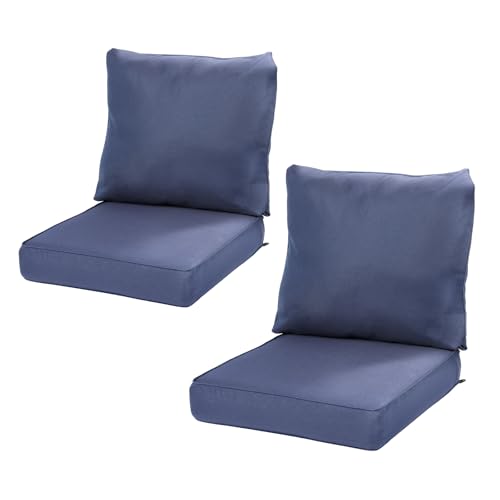 Aoodor 24 x 26 Inch Outdoor Seat Cushion Set of 2 Water-Resistant & Fade Resistant Deep Seat and Back Cushion with Removable Cover for Patio Furniture Chair Sofa and Couch Navy Blue
