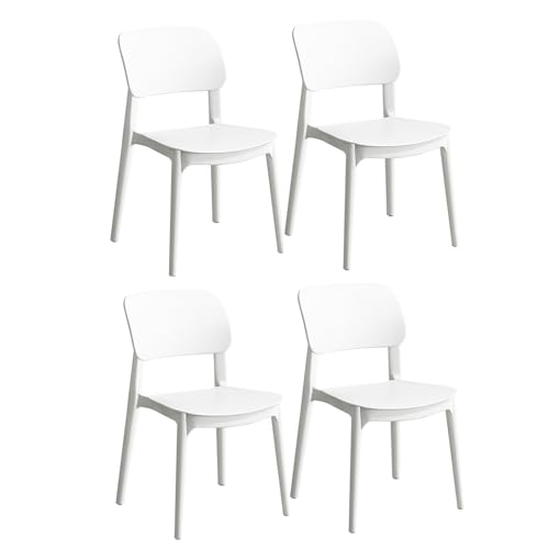 Juego de 4 sillas de Comedor apilables de plástico Blanco para Uso en Interiores y Exteriores en Sala, Comedor, Dormitorio y Cocina.