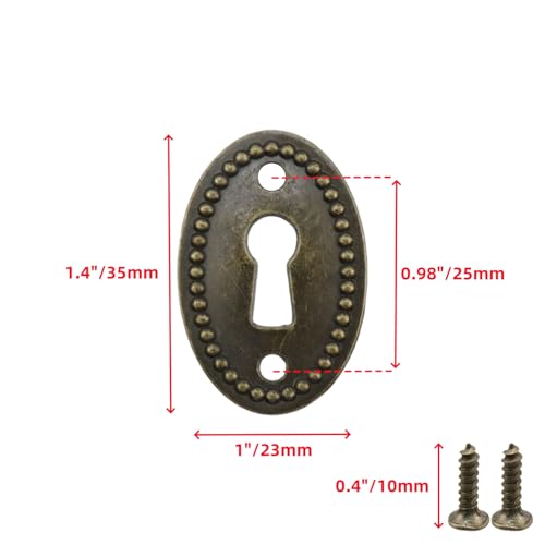 T Tulead 10 Pcs Keyhole Cover Antique Brass Decorative 1-2/5\"L x 1\"W Oval Keyhole Escutcheon Plate for Antique Desk Cabinet Door Dresser - Thumbnail 2
