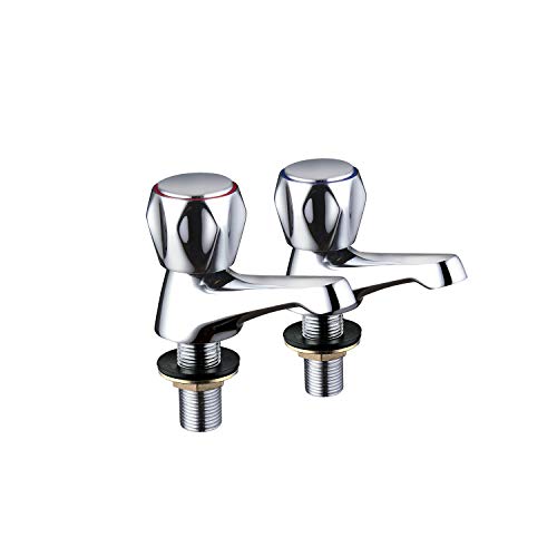 JASSFERRY 1,27 cm Wasserhähne, 2 Stück, traditionelles Design, Club Hot & Cold Set Wasserhahn mit Metallknöpfen, Hebel, hoher Hals, Standsäule, poliertes Chrom
