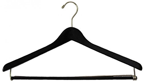 Nahanco 2217Chpb Extra Thick Concave Suit Hanger, 17", Black Gloss Pant Bar With Chrome Hook (Pack Of 40) #TOP29