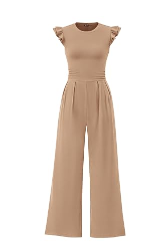 PRETTYGARDEN - Combinaison-pantalon pour femmes col court, kaki, L