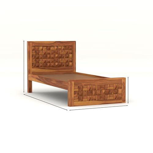 Image of Solid Sheesham Wood Single Size Bed Without Storage for Bedroom Living Room Single Cot for Home Wooden Palang for Hotel (Honey, Size 6 * 3)