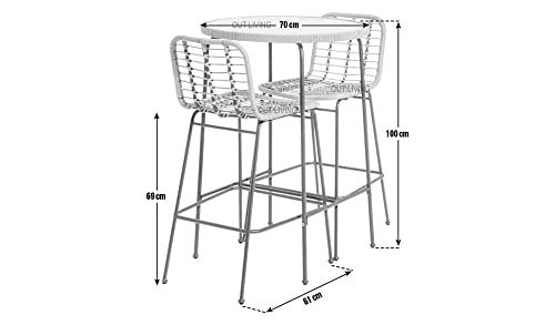Image of OUTLIVING Rattan Wicker Outdoor Bar Patio Round Table with 2 Cushion Chairs Set for Home Graden Balcony 2 Seater Bar Patio Furniture (Black)