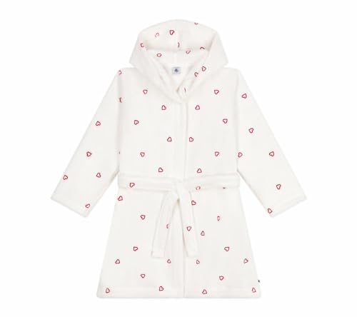 Petit Bateau - Albornoz infantil de algodón de esponja con corazones bordados, Marshmallow/Terkuit, 2 años