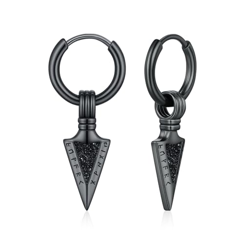 Pendientes de aro negros masculinos hipoalergénicos de plata y flecha