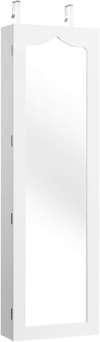 GIANTEX Armario de Joyas con Espejo de Cuerpo Entero, Armario Joyero con Cerradura y 5 LED, Montado en la Pared o en la Puerta, 36,5x11,5x120cm, para Pendientes, Anillos, Collares y Pulseras, Blanco