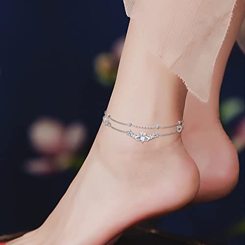 Image of VONALA Evil Eye Anklet 925 Sterling Silver Irish Celtic Knot /Witches Knot /Claddagh /Infinity Heart /Butterfly /Pineapple Chain Hotwife Anklet Foot Ankle Jewerly Gift for Women Mother Wife Sisters