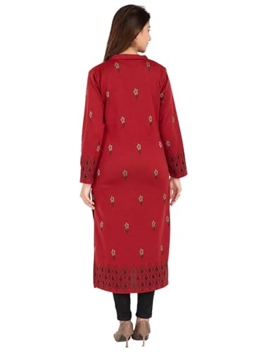 Image of Rosary Women's Winter Wear Jacquard Woolen Straight Kurti with 2 Side Pockets