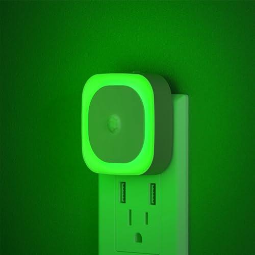 Image of YUNLEX 2 Pack Plug in Night Light with Motion Sensor & Dusk to Dawn Sensor, 3 Sensor Modes, Auto ON /Off, Dimmable Reflected Light, Calming Green LED for Home Office, Hallway, Bathroom