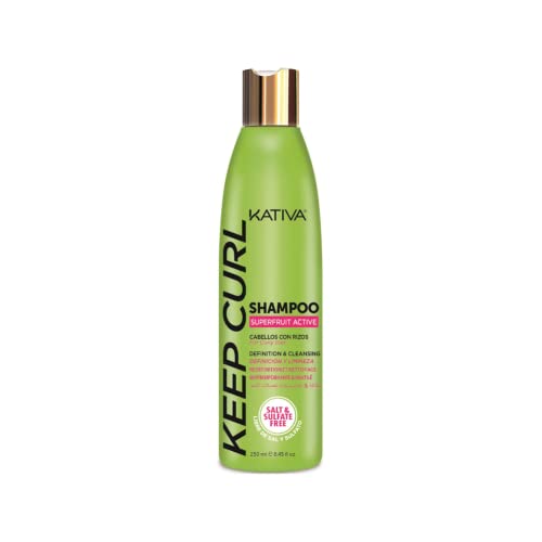 Kativa Keep Curl Champú Cabellos con Rizos Naturales o Con Permanente 250 ml | Cabello Rizado | Definición y Limpieza | Champú Sin Sulfatos ni Parabenos | Zumo de Kiwi y Naranja