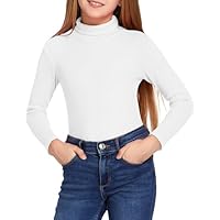 Arshiner Girls White Long Sleeve Top Kids Ribbed Stretchy Base Layer Turtleneck for School Autumn Winter Thermal Undershirt for Girls Layering Soft Lightweight Tops Ages 13–14