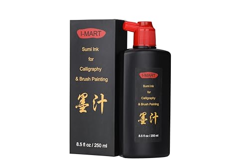 I-MART Sumi Ink for Chinese Calligraphy & Japanese Brush Art, Calligraphy Ink for Traditional Artworks, India Ink Black for Painting & Writing (8.5 fl oz, Black)